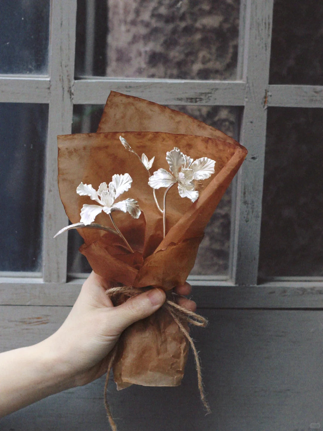 Elegant Handmade Iris Bouquet in 950 Sterling Silver