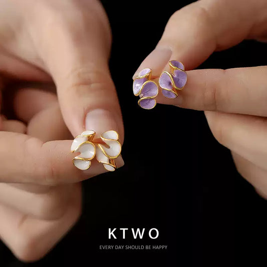 KTWO Tiny White and Lavender Enamel Stud Earrings