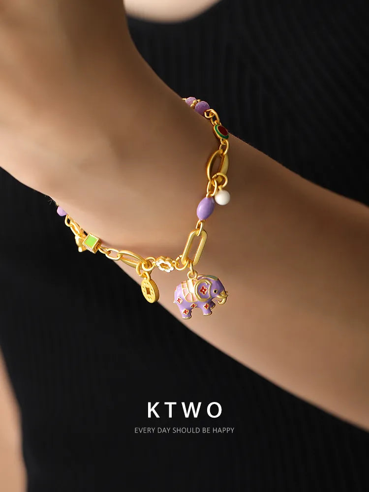 KTWO Handmade Drip-Glaze Purple Elephant Bracelet