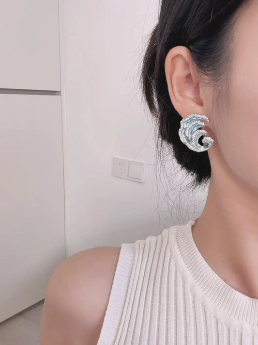 Wave Earrings with Zircon & Enamel – Ocean-Inspired Jewelry for Women