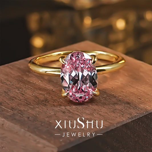 XIUSHU 2.5 CT Pink Tourmaline Sterling Silver Minimalist Dainty Solitaire Ring
