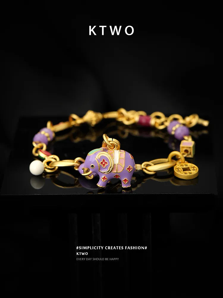 KTWO Handmade Drip-Glaze Purple Elephant Bracelet