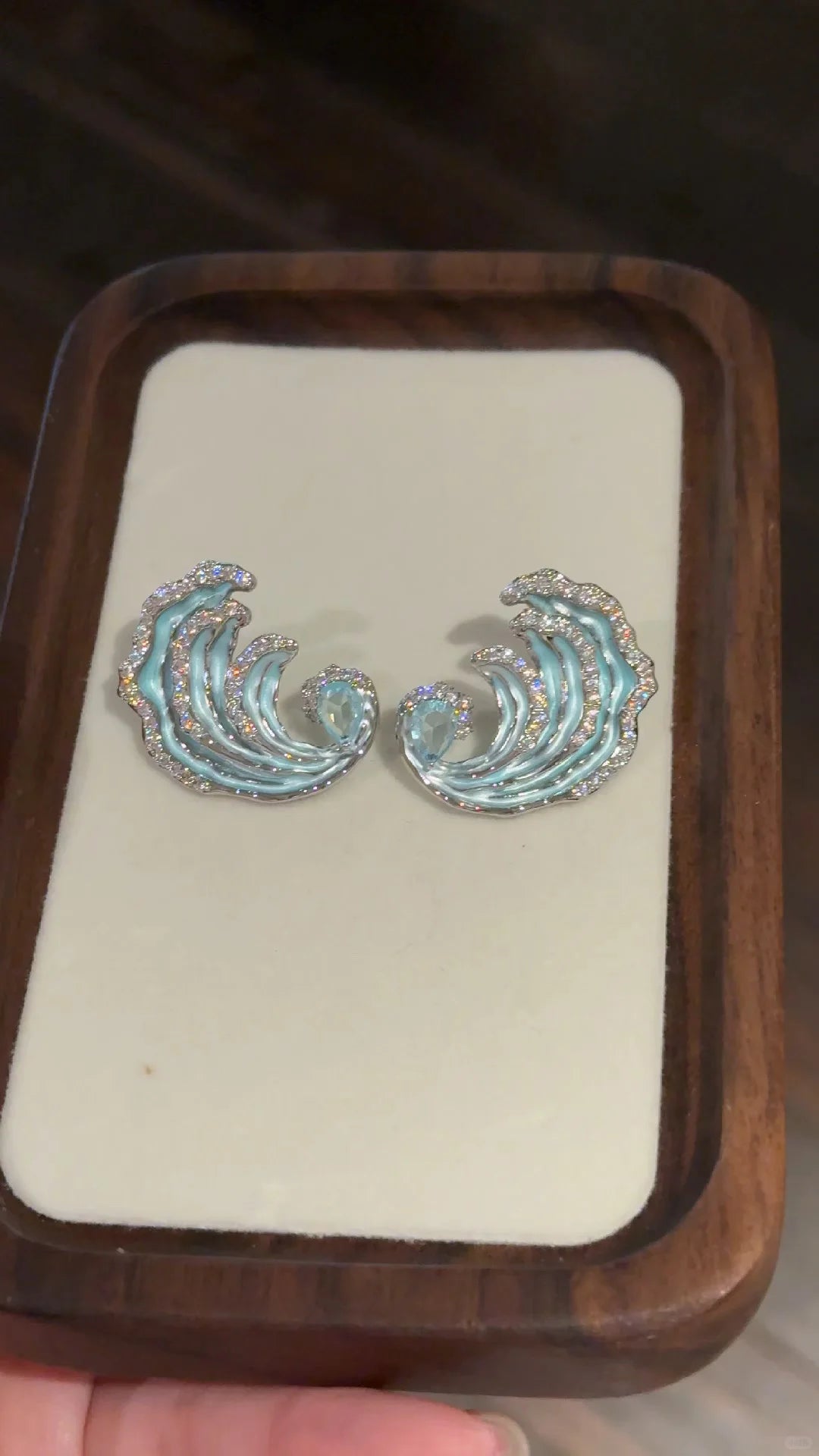 Wave Earrings with Zircon & Enamel – Ocean-Inspired Jewelry for Women