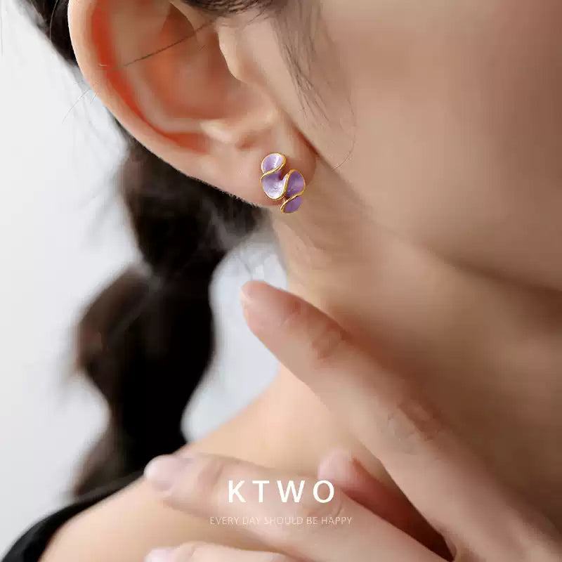 KTWO Tiny White and Lavender Enamel Stud Earrings