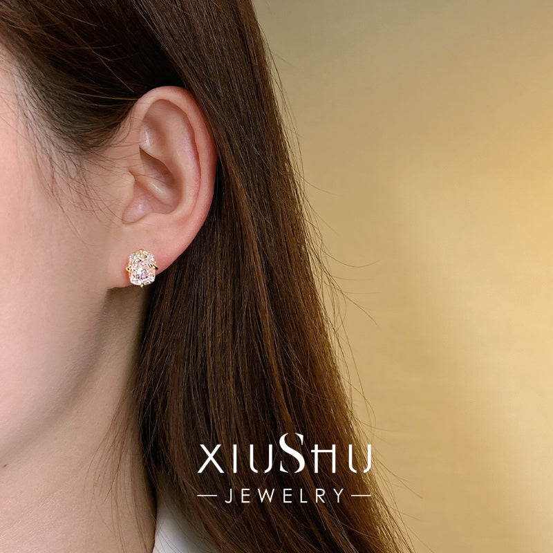 XIUSHU 4CT Shining Square Cubic Zirconia Sterling Silver Earrings