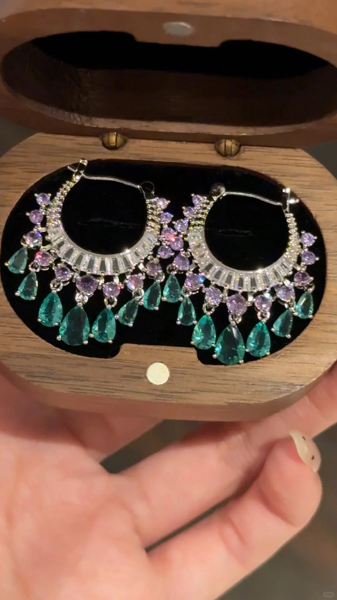 Green and Purple Zircon Water Drop Dangle Earrings