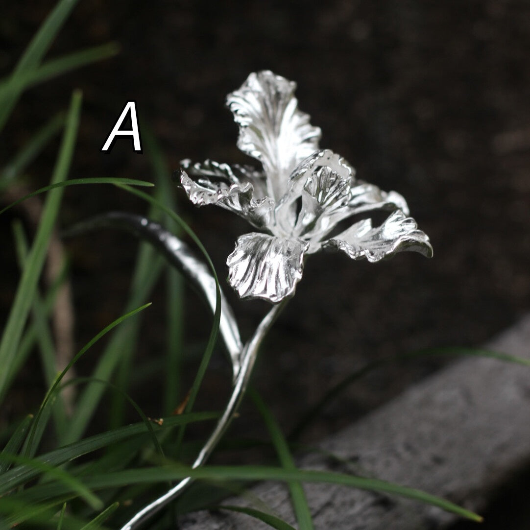 Elegant Handmade Iris Bouquet in 950 Sterling Silver