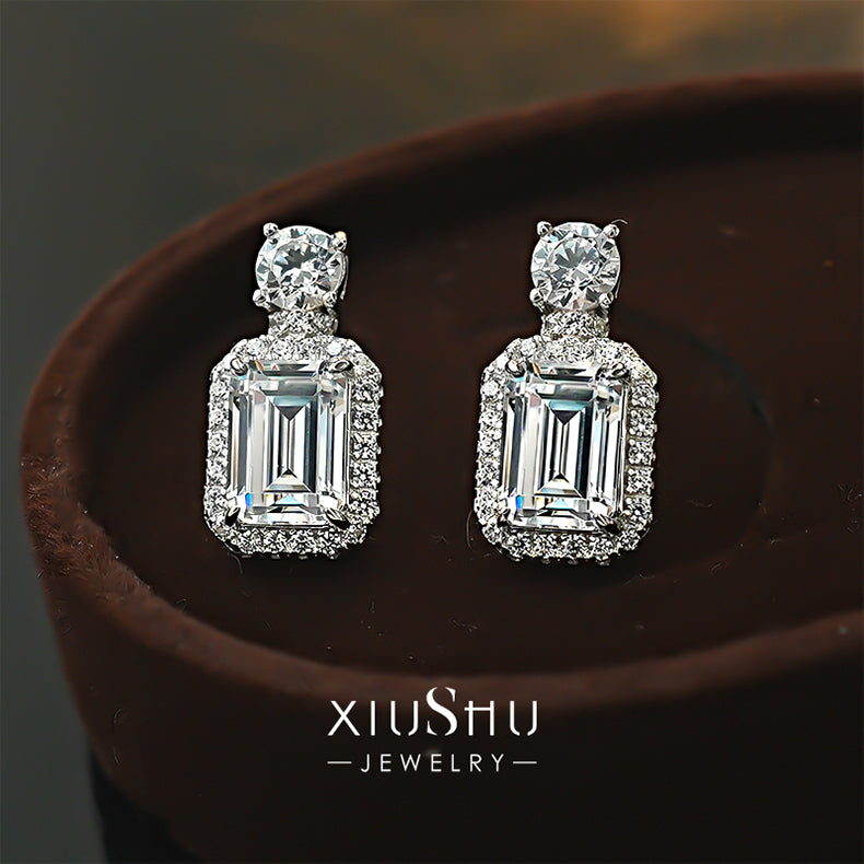 XIUSHU White Cubic Zirconia Perfume Bottle Stud Earrings Sterling Silver