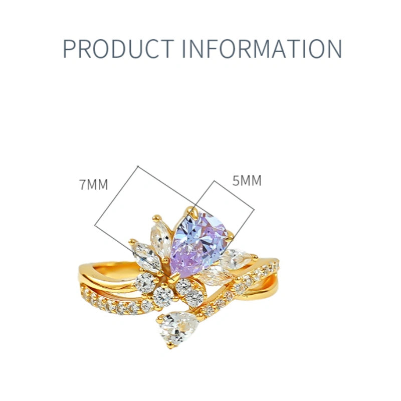 XIUSHU Lab-Created Purple Gemstone Water Droplet Ring Sterling Silver