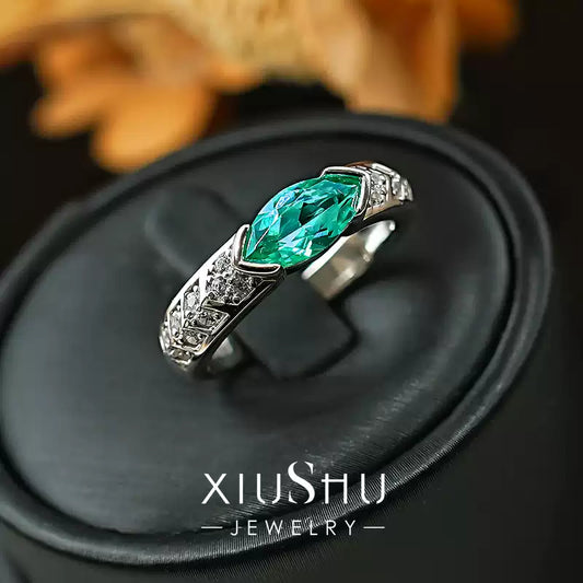 XIUSHU 1 CT Lab-Created Gemstone Teal Paraiba Marquise Ring in Sterling Silver
