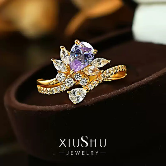 XIUSHU Lab-Created Purple Gemstone Water Droplet Ring Sterling Silver