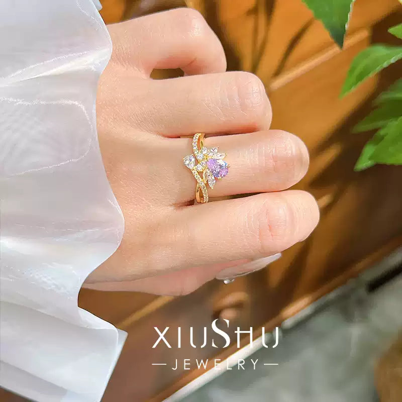 XIUSHU Lab-Created Purple Gemstone Water Droplet Ring Sterling Silver