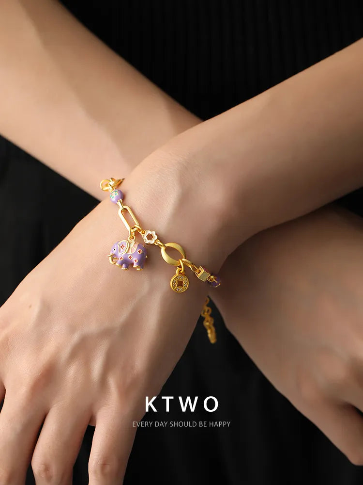 KTWO Handmade Drip-Glaze Purple Elephant Bracelet