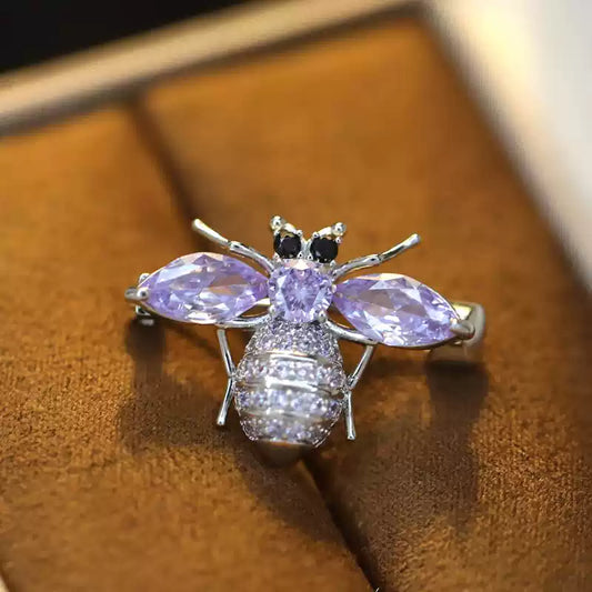 TONGSONG Violet Zircon Bee Brooch - Nature Inspired Statement Pin
