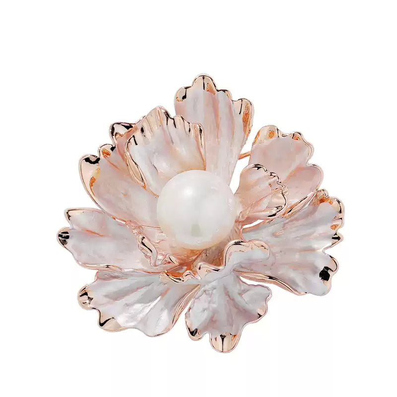 TONGSONG Camellia Brooch with Pearls - Vintage Elegance