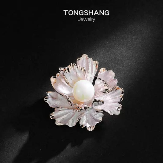 TONGSONG Camellia Brooch with Pearls - Vintage Elegance
