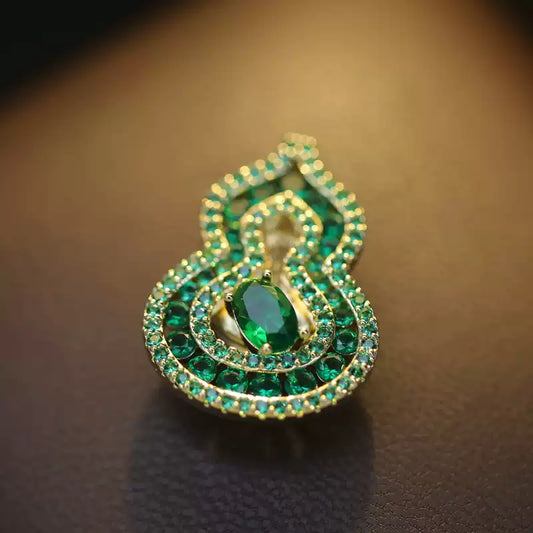 TONGSONG Emerald Green Micro-Set CZ Gourd Magnetic Clasp Brooch