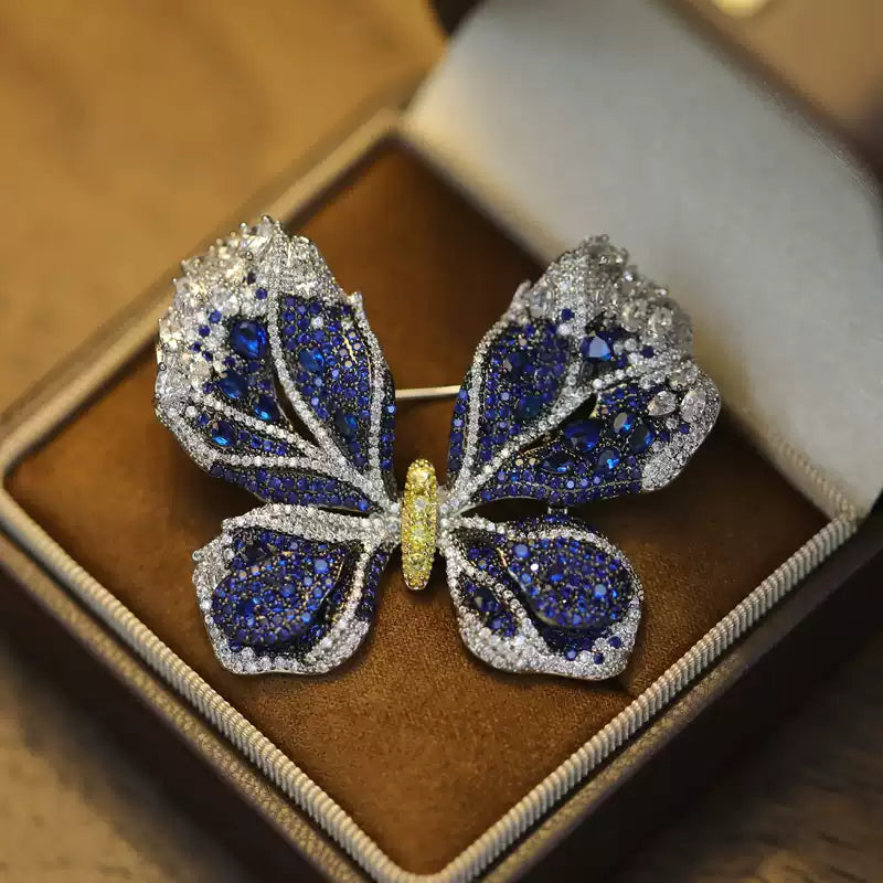 TONGSONG Exquisite Micro-Set Blue Zirconia Butterfly Brooch - Artisan Crafted