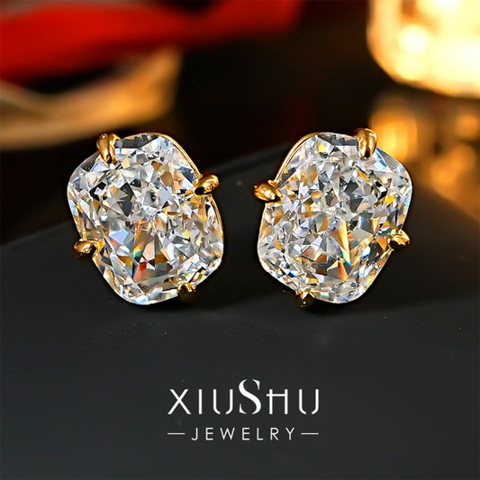 XIUSHU 4CT Shining Square Cubic Zirconia Sterling Silver Earrings