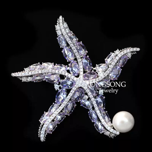 TONGSONG Starfish Brooch with Freshwater Pearls