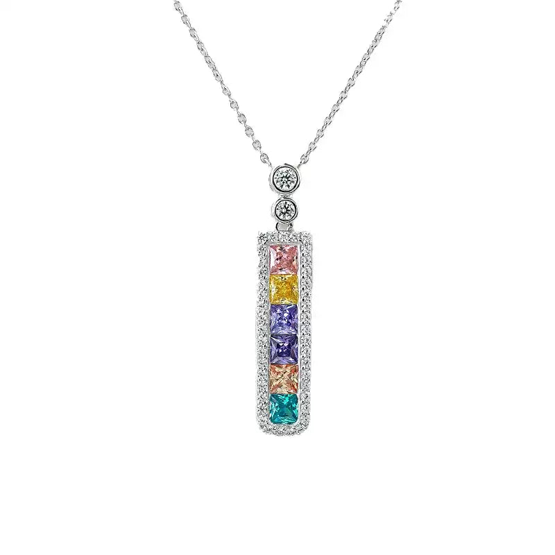 XIUSHU Mixed Color Cubic Zirconia Rectangular Necklace Sterling Silver