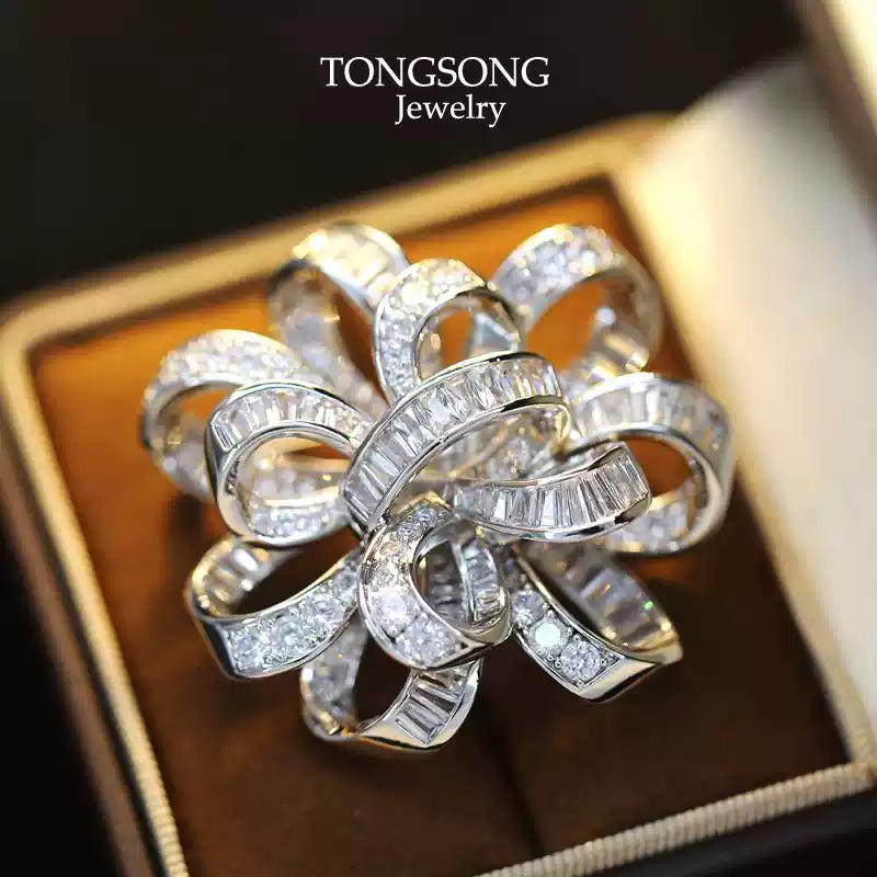 TONGSONG Elegant Micro-Pave Crystal Ribbon Brooch | Sparkling Gift for Women