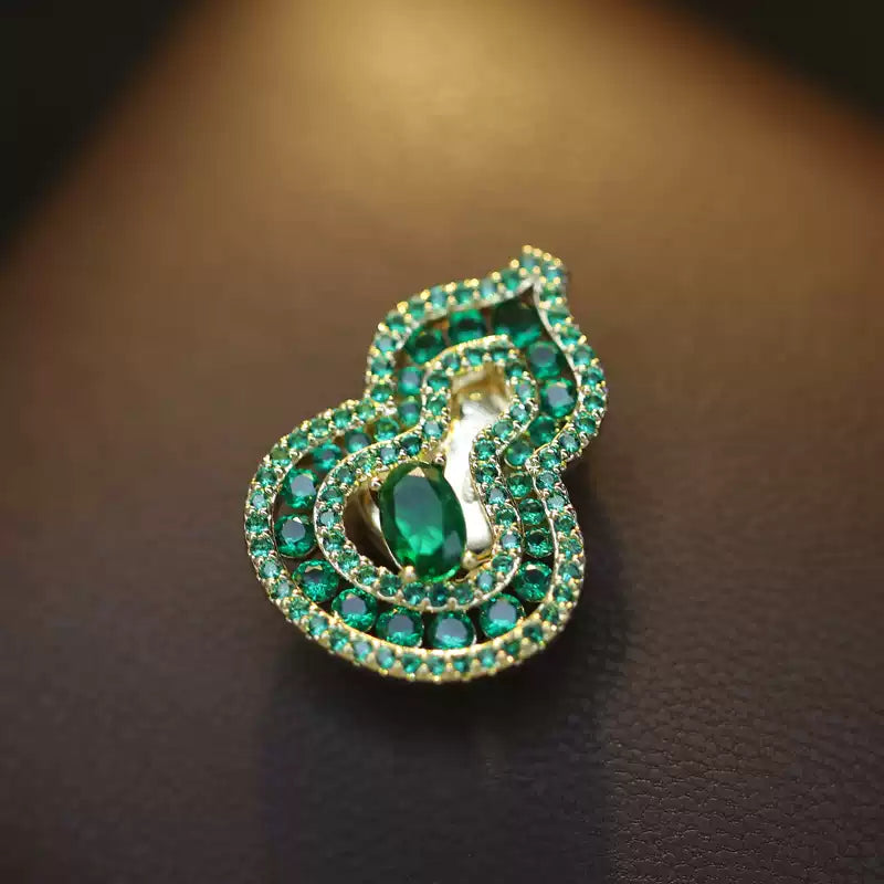TONGSONG Emerald Green Micro-Set CZ Gourd Magnetic Clasp Brooch
