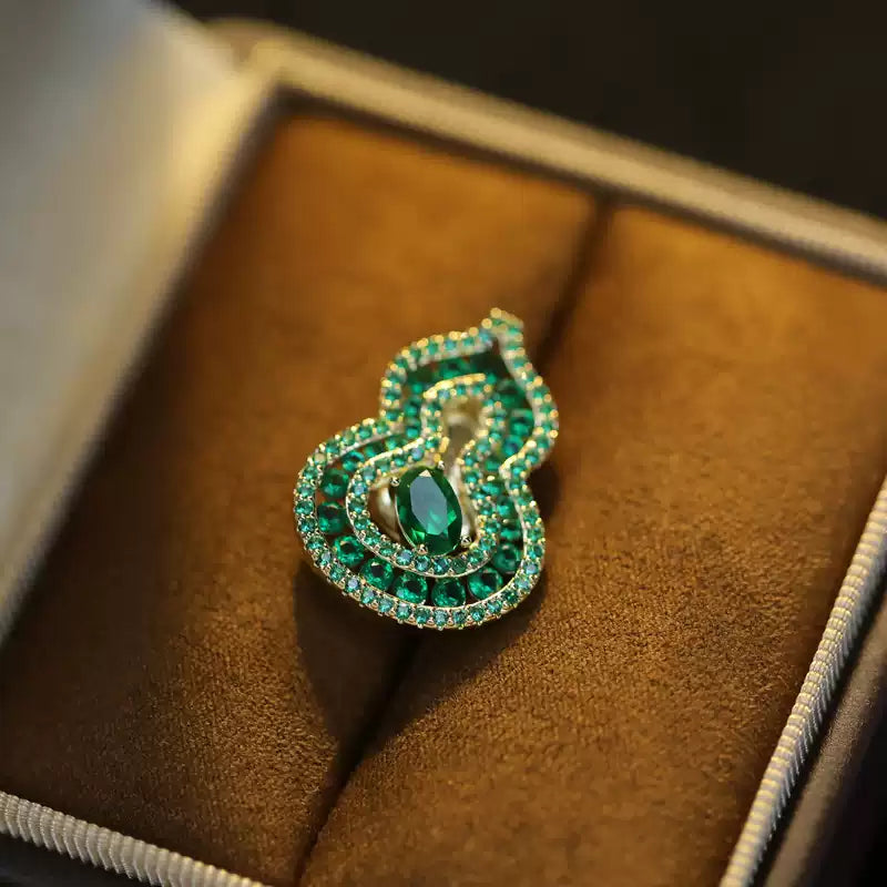 TONGSONG Emerald Green Micro-Set CZ Gourd Magnetic Clasp Brooch
