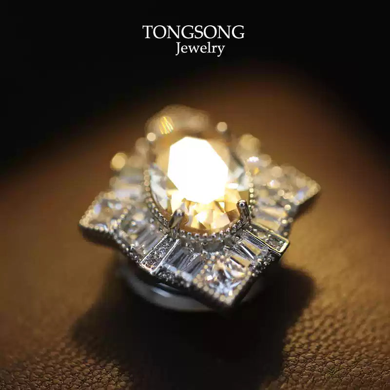 TONGSONG Champagne Gold Zircon Magnetic Clasp Brooch