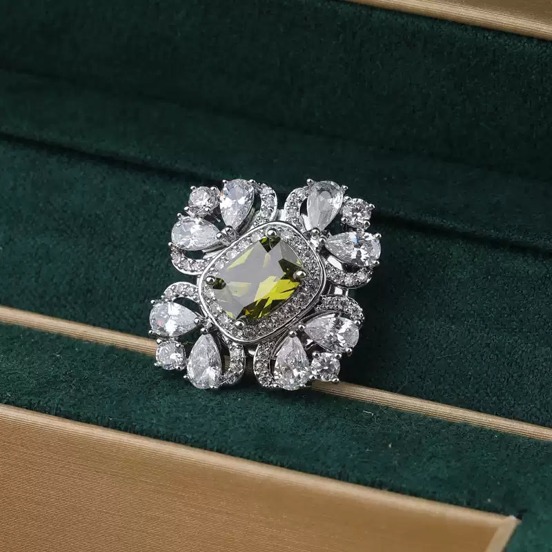 TONGSONG Magnetic Clasp Olive Green Crystal Brooch