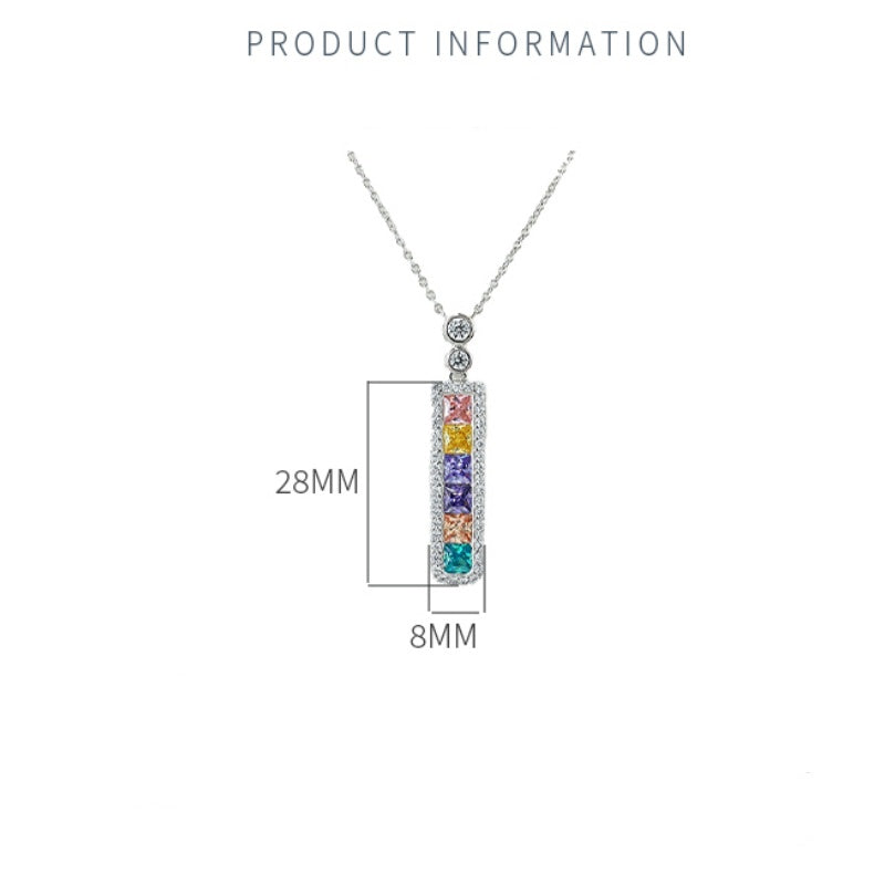 XIUSHU Mixed Color Cubic Zirconia Rectangular Necklace Sterling Silver