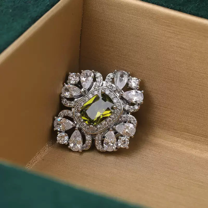 TONGSONG Magnetic Clasp Olive Green Crystal Brooch