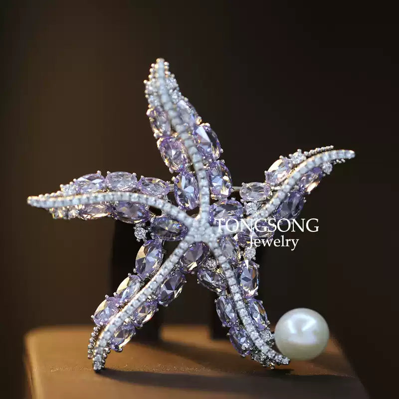 TONGSONG Starfish Brooch with Freshwater Pearls