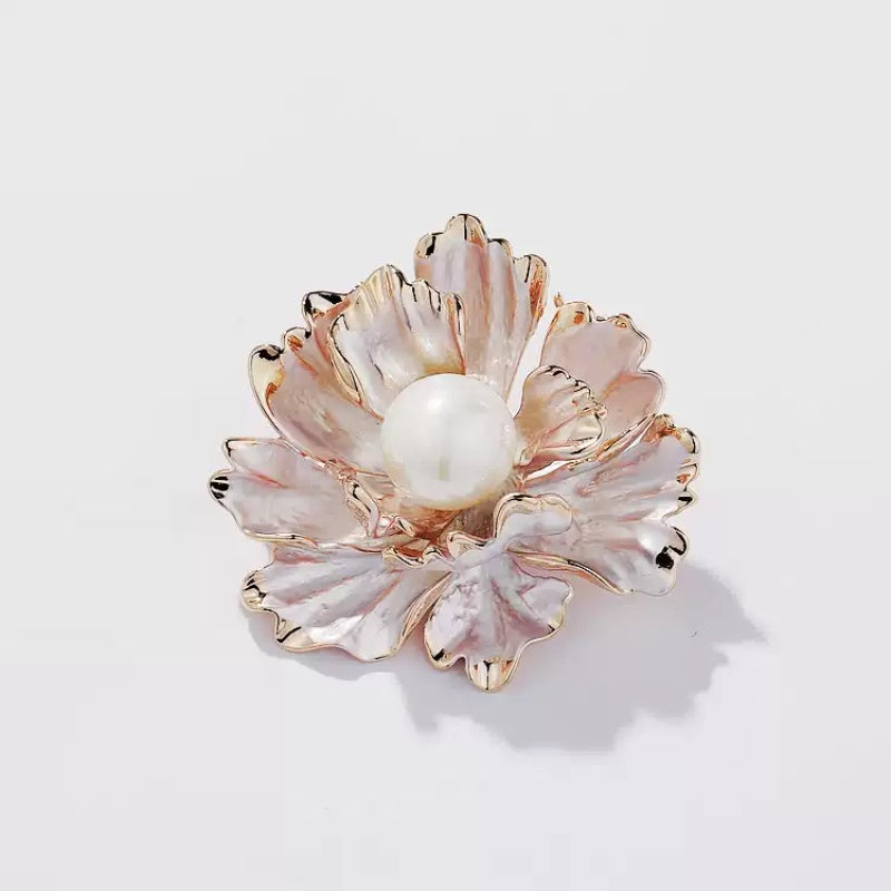 TONGSONG Camellia Brooch with Pearls - Vintage Elegance