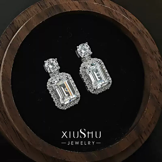 XIUSHU White Cubic Zirconia Perfume Bottle Stud Earrings Sterling Silver