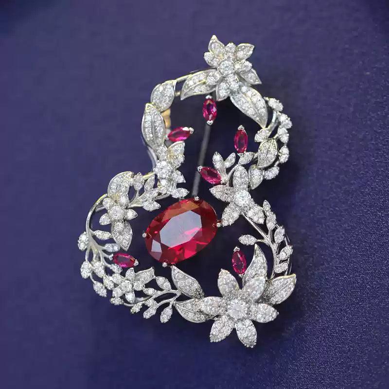 TONGSONG Ruby & White Zirconia Gourd Brooch