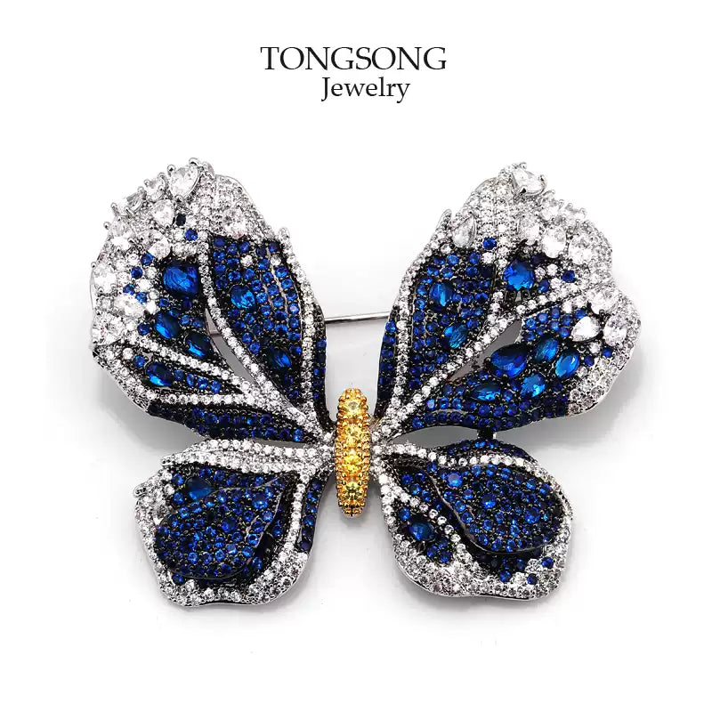 TONGSONG Exquisite Micro-Set Blue Zirconia Butterfly Brooch - Artisan Crafted