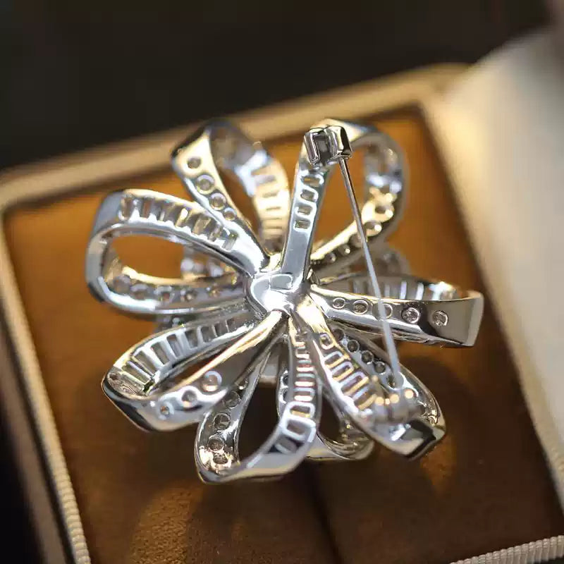 TONGSONG Elegant Micro-Pave Crystal Ribbon Brooch | Sparkling Gift for Women