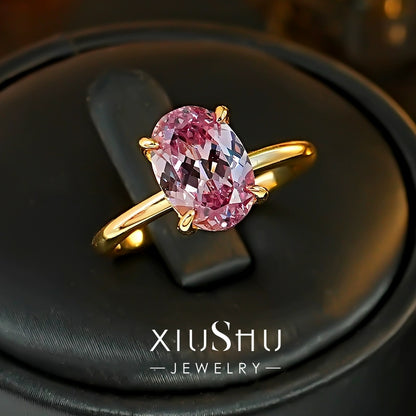 XIUSHU 2.5 CT Pink Tourmaline Sterling Silver Minimalist Dainty Solitaire Ring