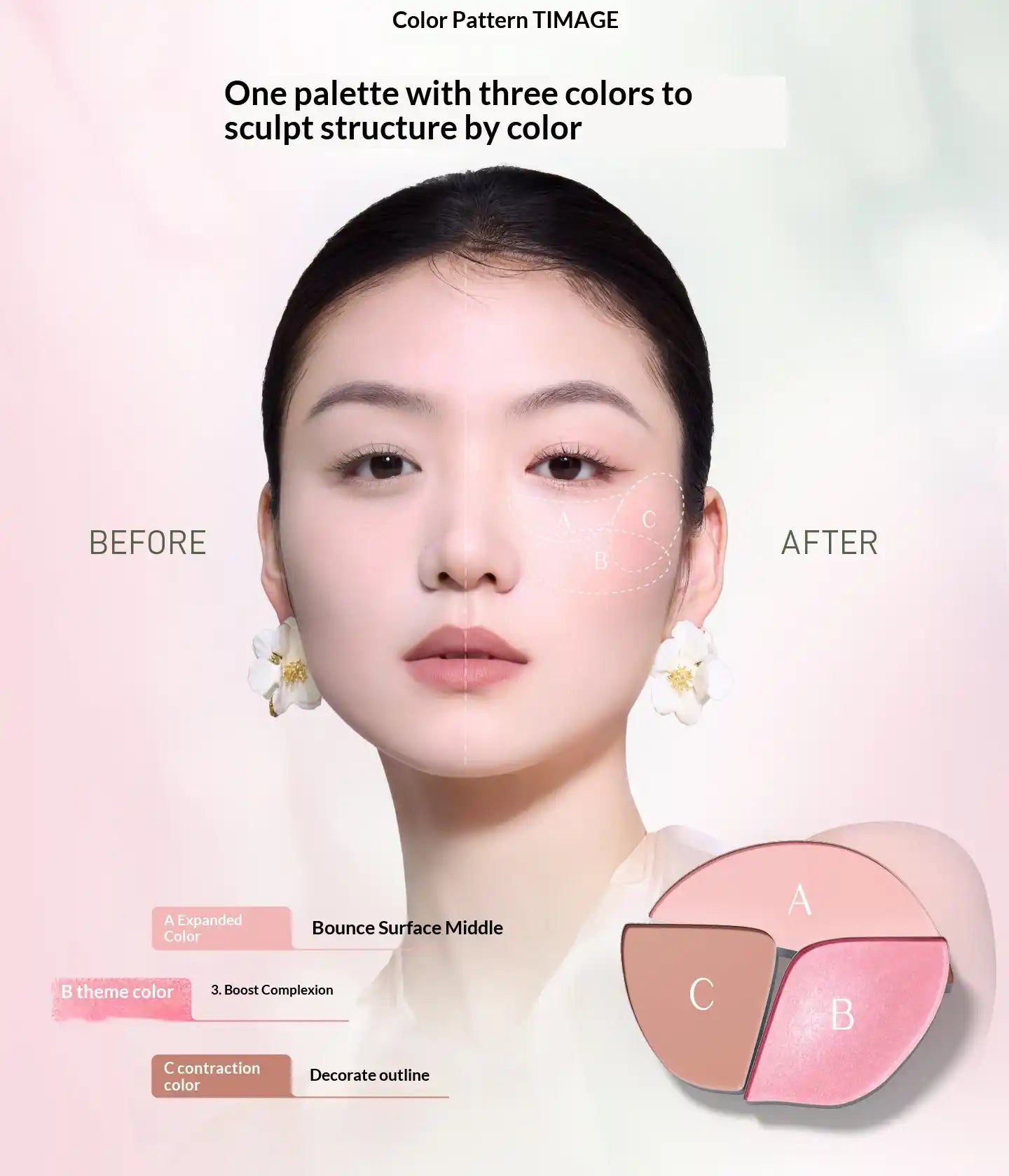 Timage Blush Palette – 3-in-1: Highlight, Contour & Flush