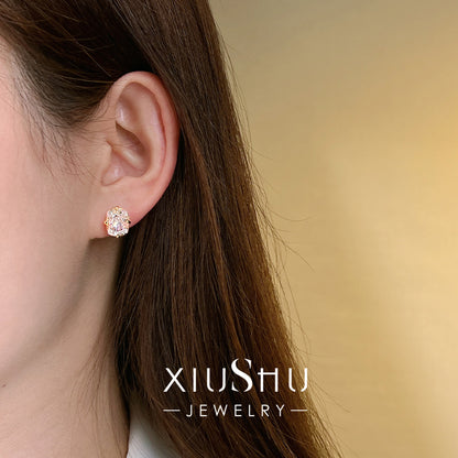 XIUSHU 4CT Shining Square Cubic Zirconia Sterling Silver Earrings