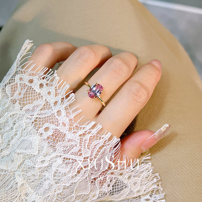 XIUSHU 2.5 CT Pink Tourmaline Sterling Silver Minimalist Dainty Solitaire Ring