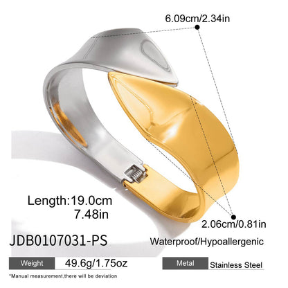 Dual-Tone Stainless Steel Snap-On Spring Bracelet