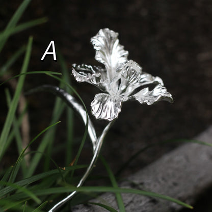 Elegant Handmade Iris Bouquet in 950 Sterling Silver