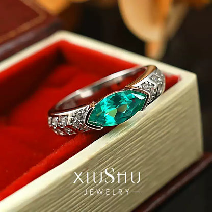 XIUSHU 1 CT Lab-Created Gemstone Teal Paraiba Marquise Ring in Sterling Silver