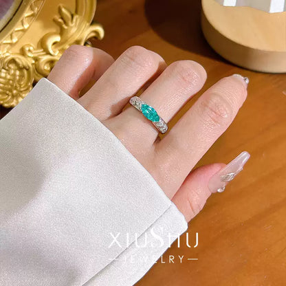 XIUSHU 1 CT Lab-Created Gemstone Teal Paraiba Marquise Ring in Sterling Silver
