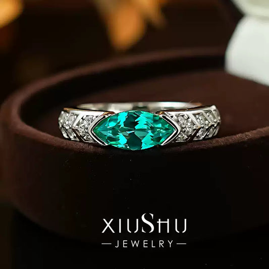 XIUSHU 1 CT Lab-Created Gemstone Teal Paraiba Marquise Ring in Sterling Silver