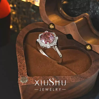 XIUSHU Rose Design Lab Grown Gemstone Sterling Silver Ring