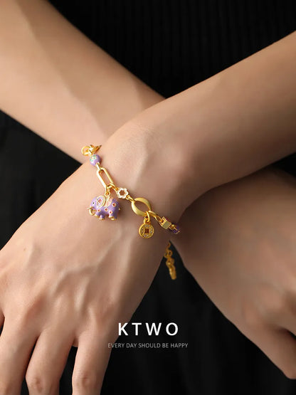 KTWO Handmade Drip-Glaze Purple Elephant Bracelet