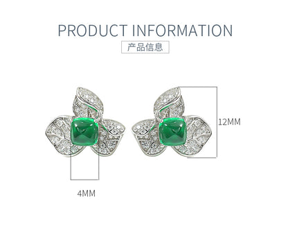 XIUSHU Lab-Created Emerald Gem Sterling Silver Floral Stud Earrings